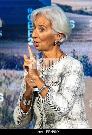New York, USA. 26 Sep, 2018. Internationalen Währungsfonds Geschäftsführer Christine Lagarde spricht an der Bloomberg Global Business Forum im Rande der 73. Vollversammlung der Vereinten Nationen in New York City. Credit: Enrique Ufer/Alamy leben Nachrichten Stockfoto