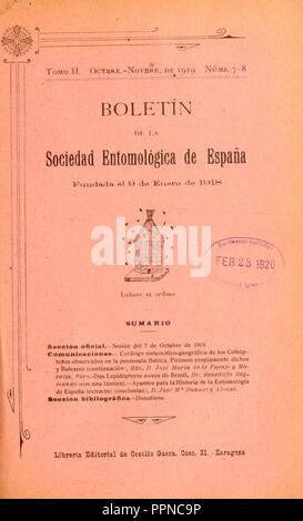 Boletín de la Sociedad entomológica de España Stockfoto