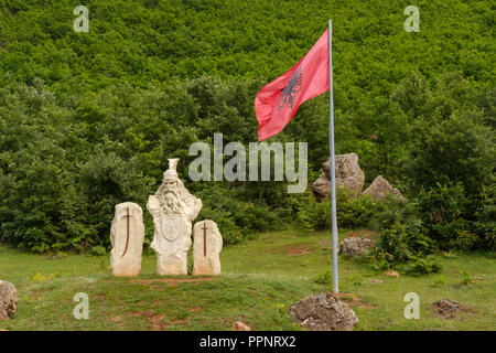 Skanderbeg Denkmal, in der Nähe von Skënderbeut Gurrët Bulqiza, Bulqizë, qark Dibra, Albanien Stockfoto