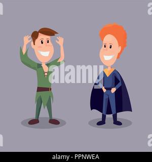 Halloween Kunden Peter Pan und super Junge lächelnd Vector Illustration Stock Vektor