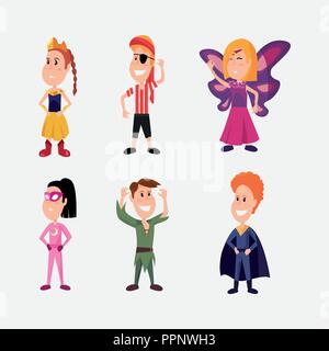 Halloween Menschen Kunden super Boy peter pan Super Girl Schmetterling pirate Vector Illustration Stock Vektor