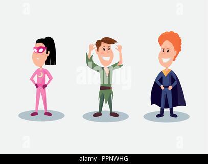 Halloween Menschen Kunden peter pan super Boy und super Mädchen lächelnd Vector Illustration Stock Vektor