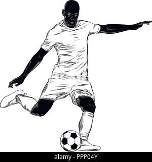 Hand gezeichnete Skizze der Fußballer in Farbe. Auf weissem Hintergrund