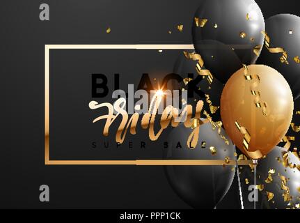 Schwarzer Freitag, Verkauf banner Hintergrund mit Luftballons. Stock Vektor