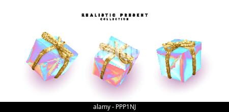 Set präsentiert. Geschenke Boxen realistischem Design. Auf weissem Hintergrund Stock Vektor