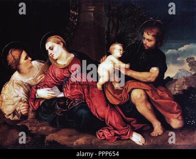 Paris Bordone-Sacra Famiglia con Santa Caterina - Hermitage SanPietroburgo. Stockfoto