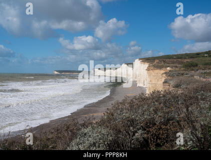 Überblick über die felsigen Strand und Sieben Schwestern an Birling Gap, Sussex Stockfoto