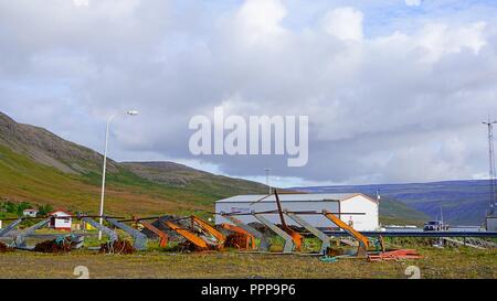 Metall arbeitet am Dock in Tálknafjörður, Island Stockfoto