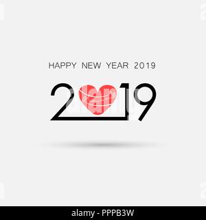 2,0,1 und 9 und Hand mit Urlaub Hintergrund Konzept. Rotes Herz unterzeichnen und Glückliches Neues Jahr 2019 typografische Design Elemente. Frohes neues Jahr 2019 Fei Stock Vektor
