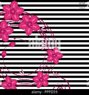 Stickerei floral vector Pattern, Blüte Zweig auf einem einfachen kontrastierende geometrische Hintergrund. Stock Vektor