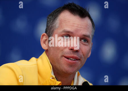 Das Team Europa Paul Casey bei der voranzeige Tag vier der Ryder Cup bei Le Golf National, Saint-Quentin-en-Yvelines, Paris. Stockfoto