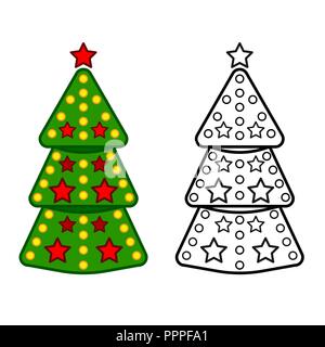 Weihnachtsbaum, Vektor Zeile für Symbole auf einem weißen Hintergrund, der Färbung. Stock Vektor