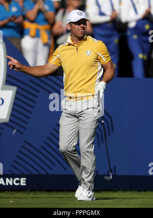 Das Team Europa Paul Casey bei der voranzeige Tag vier der Ryder Cup bei Le Golf National, Saint-Quentin-en-Yvelines, Paris. Stockfoto