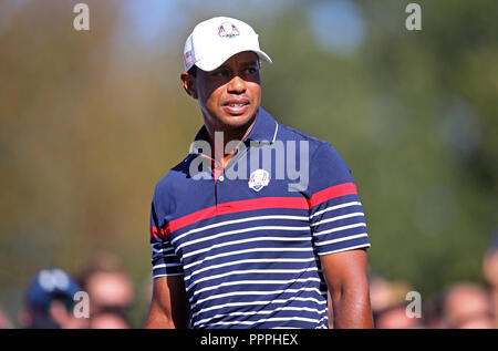 Das Team USA Tiger Woods während der Vorschau Tag vier der Ryder Cup bei Le Golf National, Saint-Quentin-en-Yvelines, Paris. Stockfoto