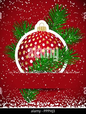 Weihnachten Hintergrund. Wticker ball und Ast eingefügt in einen Steckplatz auf der Karte. Vector Illustration. Stock Vektor