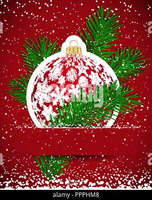 Weihnachten Hintergrund. Wticker ball und Ast eingefügt in einen Steckplatz auf der Karte. Vector Illustration. Stock Vektor