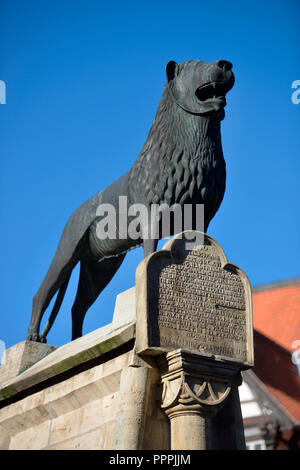 Braunschweiger Loewe, Burgplatz, Braunschweig, Niedersachsen, Deutschland, Braunschweiger Löwe Stockfoto