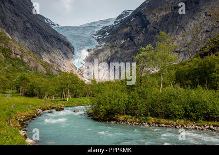 Gletschertal, Briksdalsbreen, Sogn og Fjordane, Norwegen Stockfoto