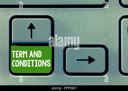 Text Zeichen angezeigt und Bedingungen. Konzeptionelle foto Richtlinien und Regeln, wo man muss sich einverstanden, sich an. Stockfoto