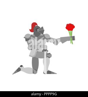 Ritter stehend auf einem Knie und Blumenstrauß. Valentines Tag. Februar 14 Abbildung. Stock Vektor