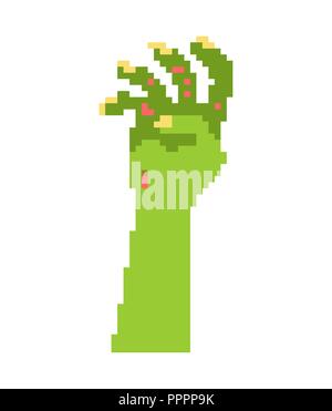 Zombie hand pixel Art toten Mannes aus Grab 8 Bit. Halloween Vector Illustration Stock Vektor