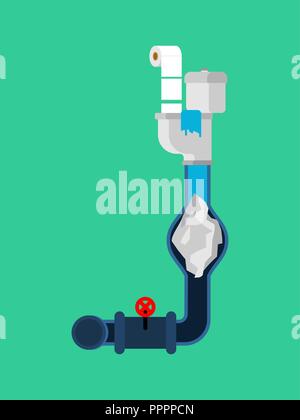 Papier in der Toilette folgen. In Wasserleitung Wurf. alte Leitungen. Wasser austreten. Kanalisation ist gebrochen. Vector Illustration Stock Vektor