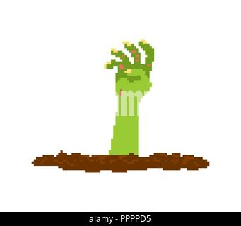 Zombie hand pixel Art toten Mannes aus Grab 8 Bit. Halloween Vector Illustration Stock Vektor