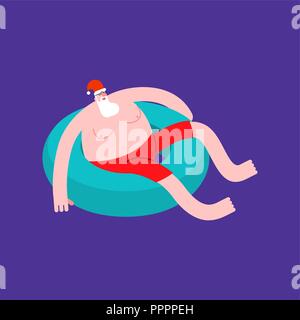 Santa Claus auf aufblasbaren Ring. Weihnachten Urlaub am Meer. Ruhe und Entspannung. Neues Jahr Vector Illustration Stock Vektor