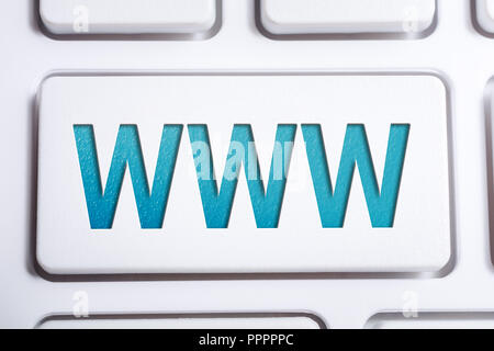 Makro des Wortes WWW auf eine Schaltfläche Tastatur Stockfoto