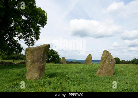 Die Grauen Damen Steinkreis in der Derbyshire Peak District Stockfoto