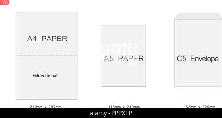 Kreative vector Abbildung: Weiße leere Papier C5-Kuverts Vorlage auf weißem Hintergrund. Internationaler Standard in 5 Größen. Art Design leer Beispiel Verpackung schreiben. Grafisches Element Stock Vektor