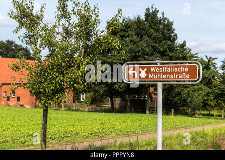 Hinweisschild, Rahden, Minden-Luebbecke, Ostwestfalen-Lippe, Nordrhein-Westfalen, Deutschland Stockfoto
