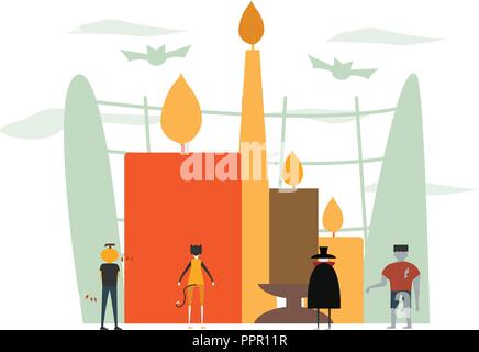 Minimal Szene für Halloween tag, 31. Oktober, mit Monster, Dracula, Kürbis Mann, Frankenstein, Cat. Vector Illustration auf weißen isoliert Stock Vektor