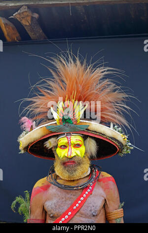 Huli Wigman in traditioneller Kleidung in Papua-Neuguinea Stockfoto