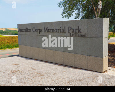 Australian Corps Memorial Park Eingang im Le Hamel Stockfoto