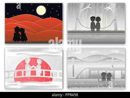 Satz von Szenen für Paare von Liebe in andere Zeit. Stock Vektor