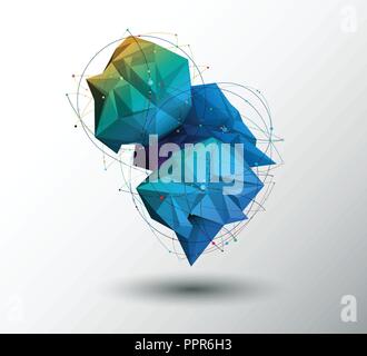 Vector 3D-Darstellung Geometrische Form, Polygon, Linie, Dreiecksmuster mit Molekülstruktur. Polygonal mit hellgrauem Hintergrund. Stock Vektor