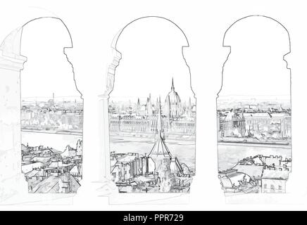 Vector Illustration von Budapest und die ungarische Parlament Stock Vektor