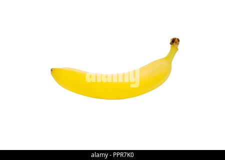 Eine reife, gelbe Banane, auf weiße, glatte Textur isoliert. Front erschossen. Stockfoto