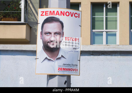 Poster, ZEMANOVCI, SPO, Jaroslav Dvorak, Wahlkampf, Prag, Tschechische Republik am 18. August 2018. (CTK Photo/Libor Sojka) Stockfoto