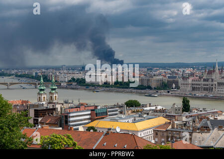 Panoramablick auf die Szene von Fisherman's Bastion in Budapest, Ungarn Stockfoto
