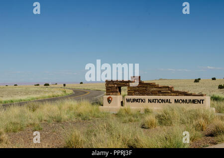 Eingangsschild, Wupatki National Monument Stockfoto