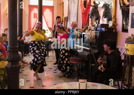 Malaga, Provinz Malaga, Costa del Sol, Spanien. Flamenco Leistung im Restaurant El Jardin. Stockfoto