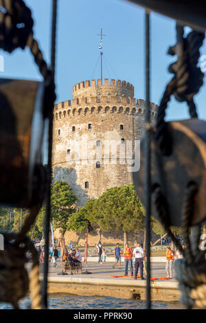 THESSALONIKI, Griechenland - 15 September: Allgemeine Ansicht der Weiße Turm von Thessaloniki am 15. September 2018. Stockfoto