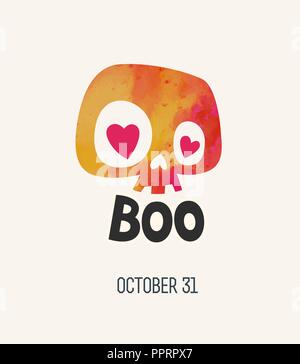 Cute Aquarell cartoon Schädel. Buh Happy Halloween Poster oder die Karte Vorlage Vector Illustration. Stock Vektor