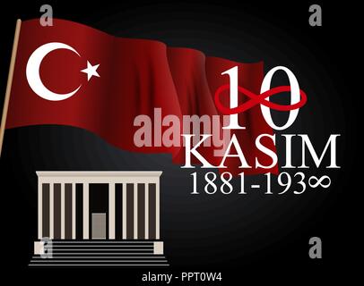 10. November Gründer der Republik Türkei Mustafa Kemal Atatürk Tod Jubiläum. English: November 10, 1881-1938. Vector Illustration Stock Vektor