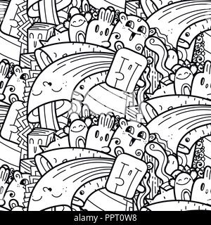 Lustige doodle Monster nahtlose Muster für Drucke, Designs und Malbücher. Vector Illustration Stock Vektor
