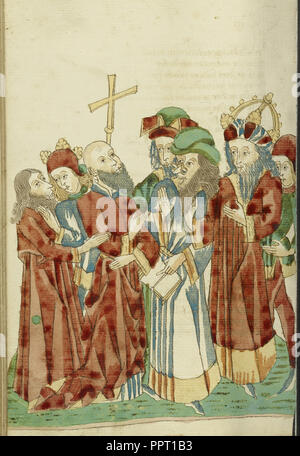 König Avenir und Josaphat inmitten der heidnischen Gelehrten; Nachfolger von Hans Schilling, Deutsch, aktiv 1459 - 1467) Stockfoto