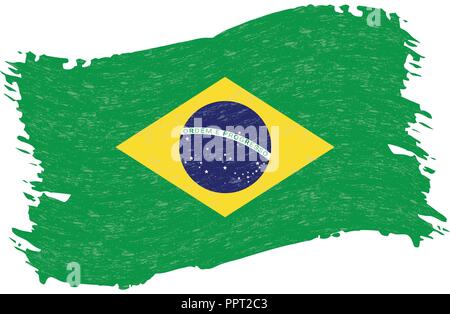 Flagge von Brasilien, Grunge abstrakten Pinselstrich isoliert auf einem weißen Hintergrund. Vector Illustration. Stock Vektor