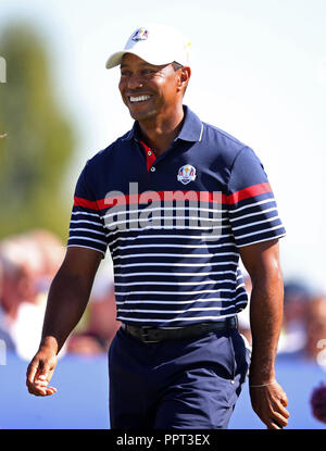 Das Team USA Tiger Woods während der Vorschau Tag vier der Ryder Cup bei Le Golf National, Saint-Quentin-en-Yvelines, Paris. Stockfoto